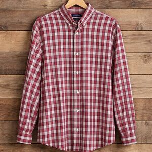Consensus Large Plaid Polyester Cotton Button Down Shirt